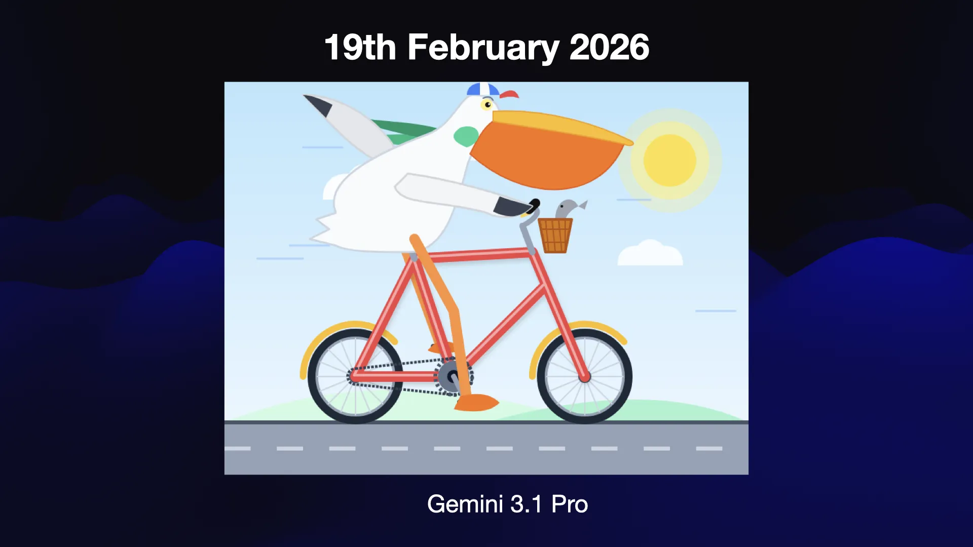 19th February 2026 Gemini 3.1 Pro A surprisingly good illustration of a pelican riding a bicycle.