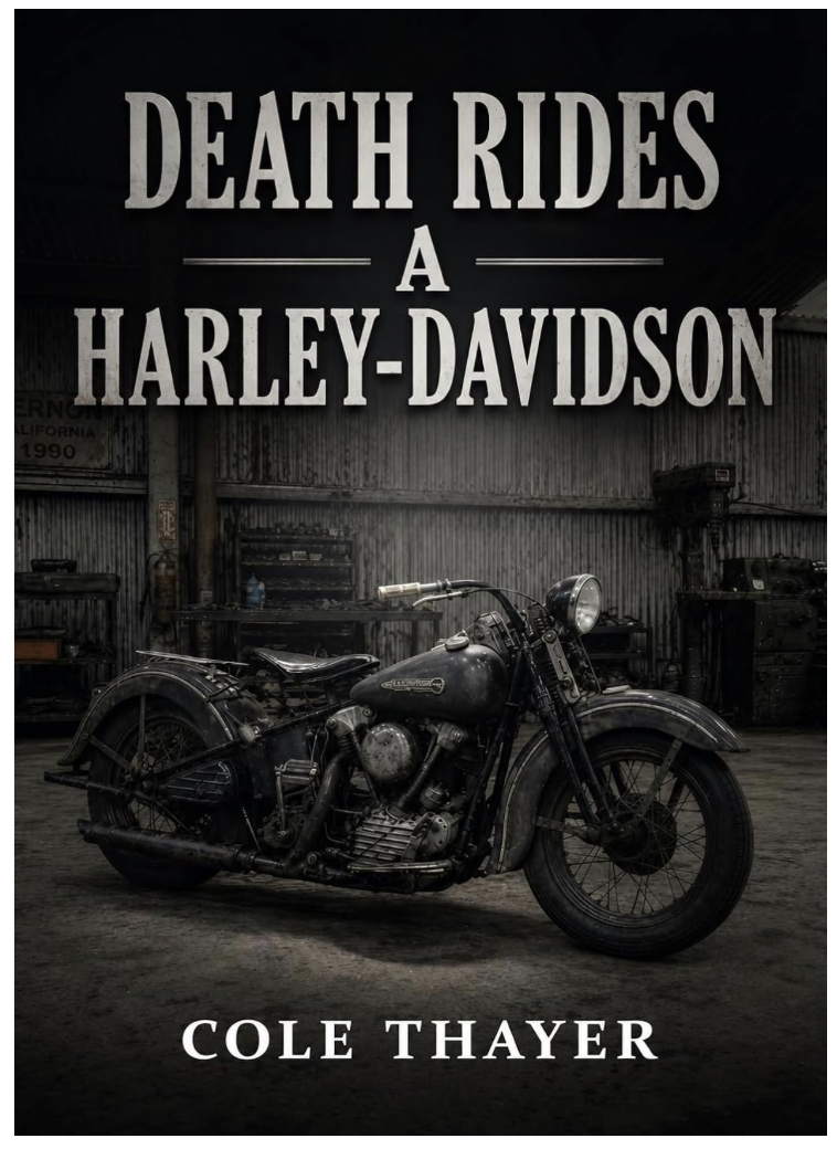 Capa do livro Death Rides a Harley-Davidson de Cole Thayer
