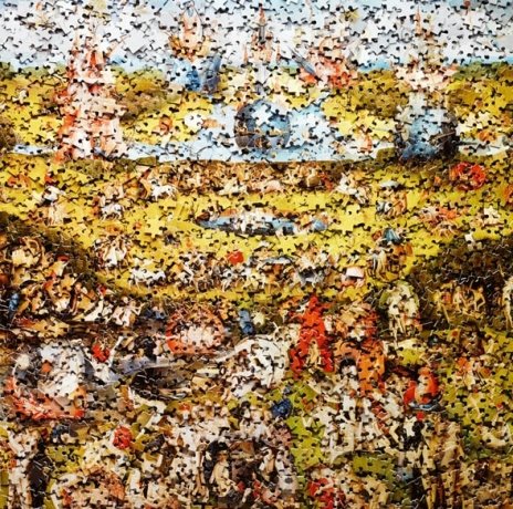 vik muniz reproduáo do quadro jardim das delícias de bosch feita com quebra-cabça 5