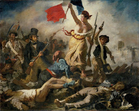 Pintura 'A Liberdade Guiando o Povo' de Eugène Delacroix, representando a Revolução de Julho de 1830 na França.