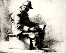unknown: Uma ilustração artística ou esboço em preto e branco de um homem sentado lendo um livro.