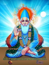 Kabir Das: Retrato artístico do poeta e santo indiano Kabir Das, sentado em posição meditativa com uma aura ao fundo.