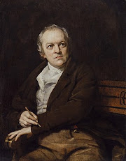 William Blake: Retrato em pintura de um homem sentado segurando uma caneta, olhando para o lado.