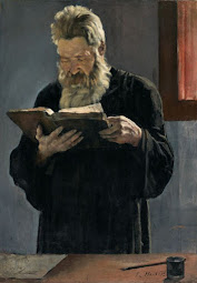 unknown: Pintura a óleo de um homem velho com barba longa lendo um livro