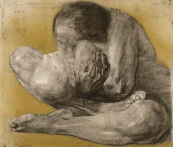 Käthe Kollwitz: Uma gravura ou desenho expressivo mostrando uma mulher segurando um filho falecido, de autoria da artista Käthe Kollwitz.