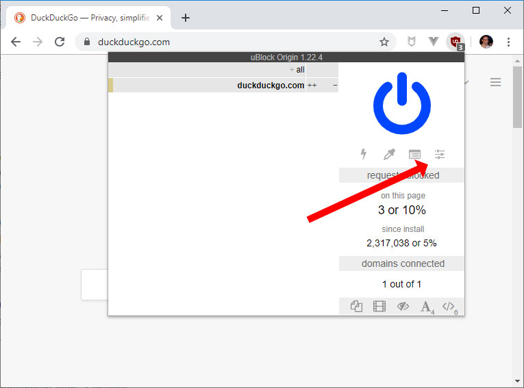 Open uBlock Origin settings