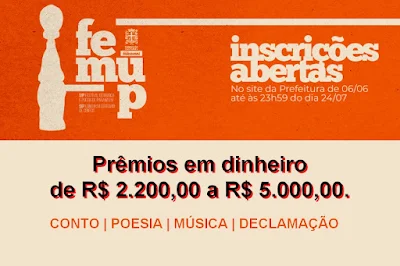 Estão abertas as inscrições para o FEMUP (Festival de Música e Poesia de Paranavaí) 2024 Estão abertas as inscrições para o FEMUP (Festival de Música e Poesia de Paranavaí) 2024