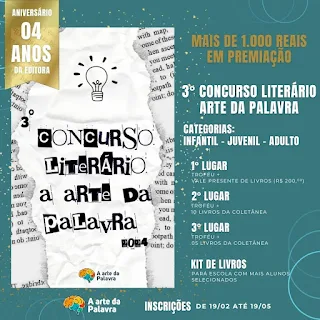 Inscrições para o 3º Concurso Literário “A Arte da Palavra” vão até 19/05