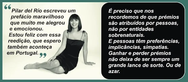 Citação com fotografia de uma autora acompanhada de um depoimento sobre prefácio e premiações.