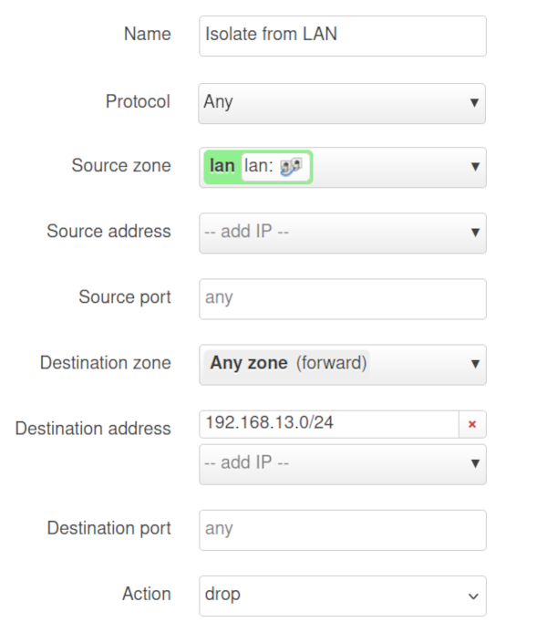 Screenshot of the firewall rule