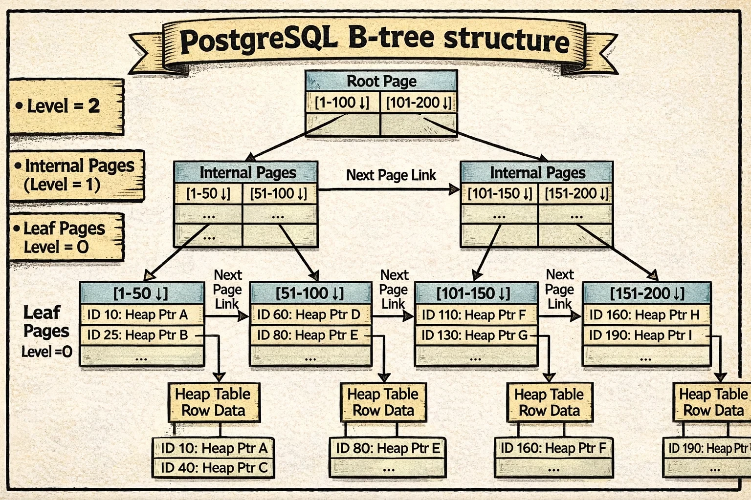 PostgreSQL B-tree Structure