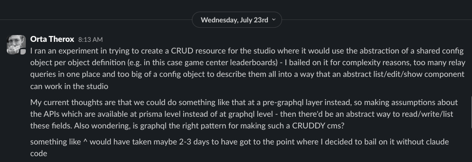 A slack statement around making CRUD apps with relay + graphql