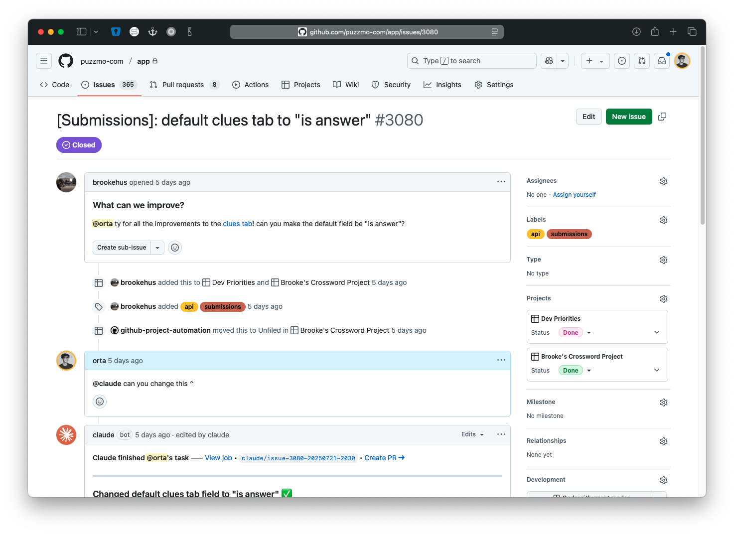 A screenshot of a GitHub issues